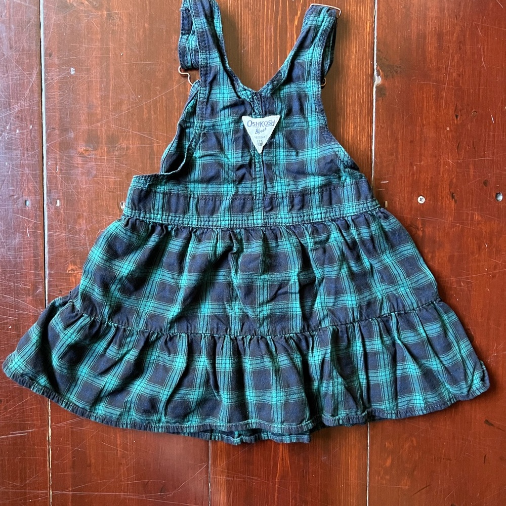 Oshkosh overall dress plaid navy blue and green 4t - Picture 5 of 7